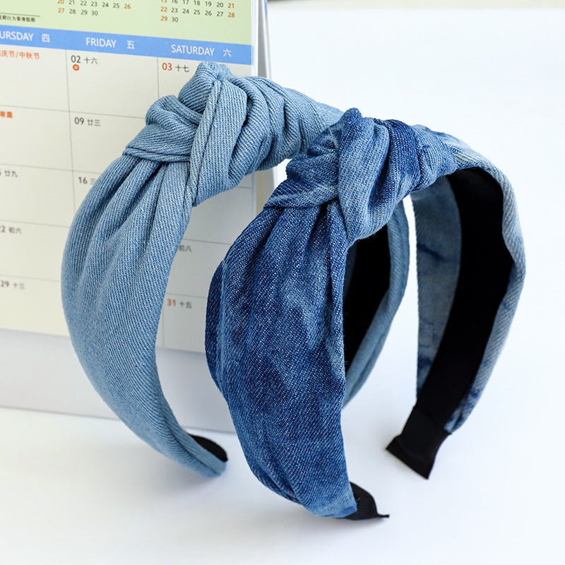 Wholesale Denim Middle Knot Fabric Headband